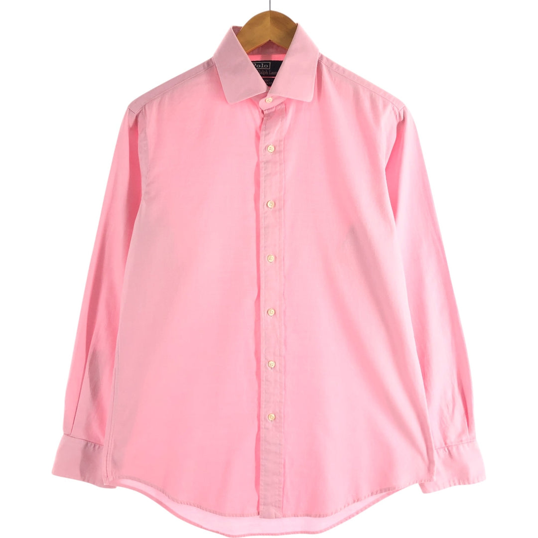 POLO by Ralph Lauren REGENT CUSTOM FIT Wide Collar Herringbone Long Sleeve Cotton Shirt Men's M cotton pink type Vintage Second Hand