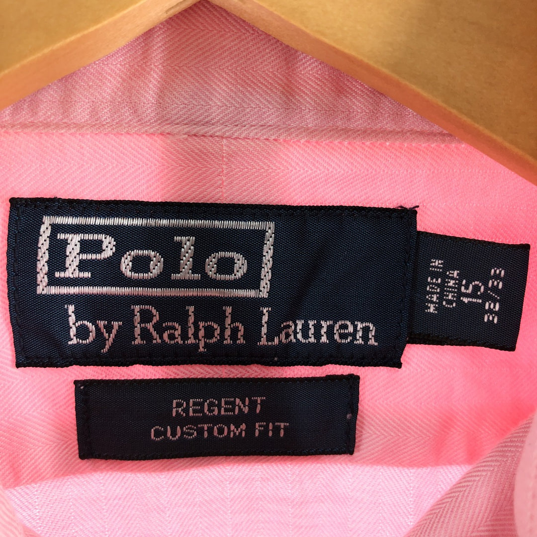 POLO by Ralph Lauren REGENT CUSTOM FIT Wide Collar Herringbone Long Sleeve Cotton Shirt Men's M cotton pink type Vintage Second Hand