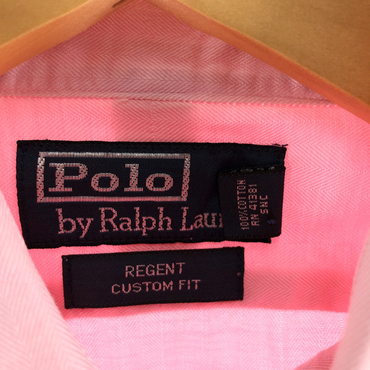 POLO by Ralph Lauren REGENT CUSTOM FIT Wide Collar Herringbone Long Sleeve Cotton Shirt Men's M cotton pink type Vintage Second Hand