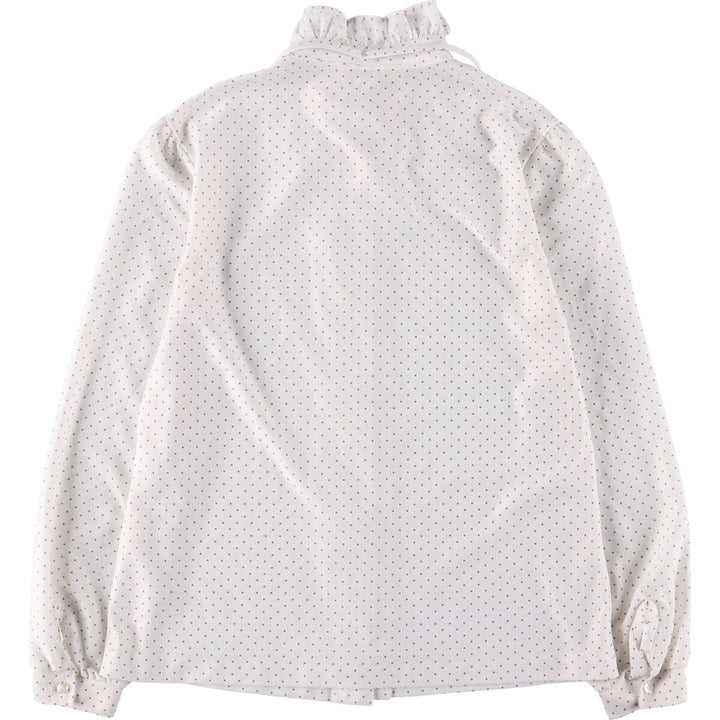 Dot Pattern Frill Collar with Ribbon Long Sleeve Frill Blouse Women's M Size unclear white type Vintage Second Hand