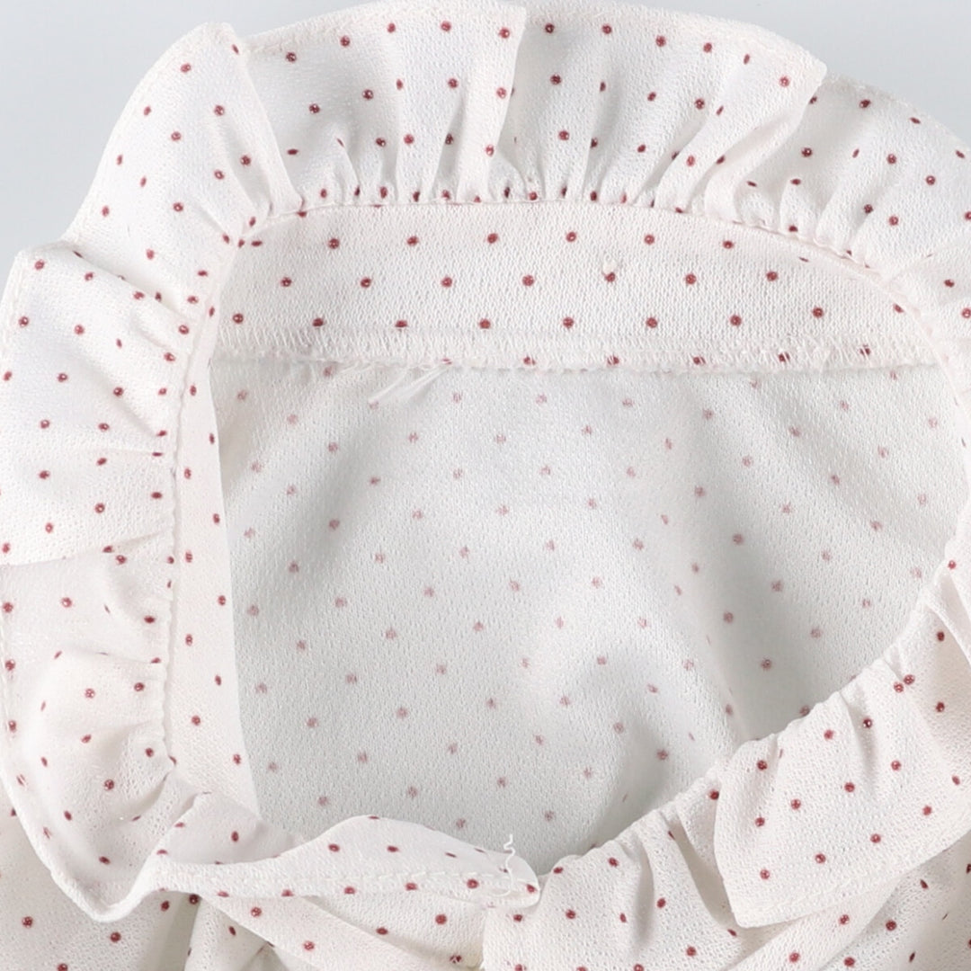 Dot Pattern Frill Collar with Ribbon Long Sleeve Frill Blouse Women's M Size unclear white type Vintage Second Hand