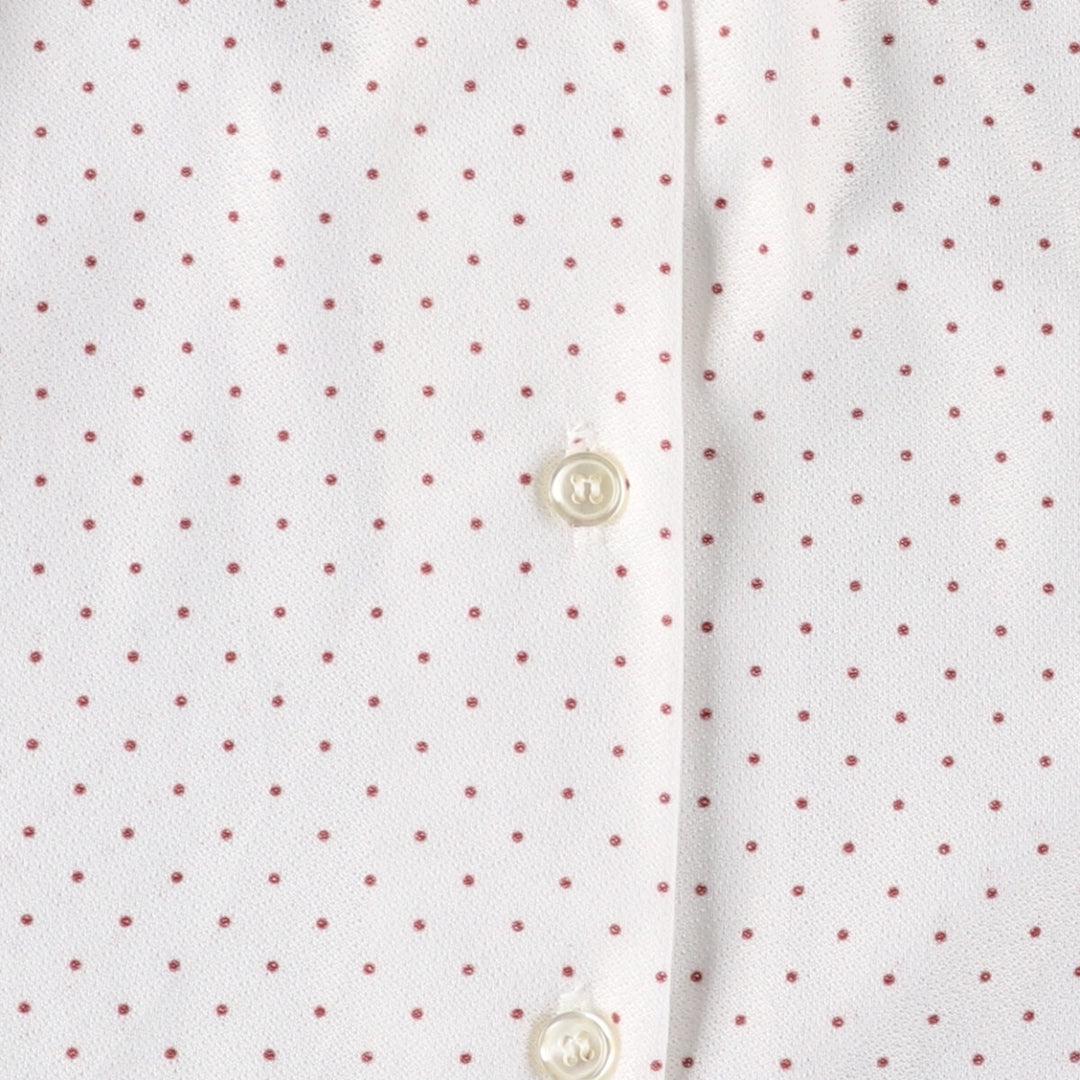 Dot Pattern Frill Collar with Ribbon Long Sleeve Frill Blouse Women's M Size unclear white type Vintage Second Hand