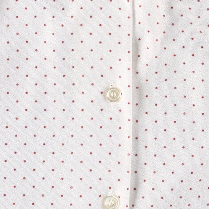 Dot Pattern Frill Collar with Ribbon Long Sleeve Frill Blouse Women's M Size unclear white type Vintage Second Hand