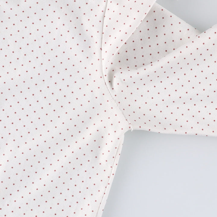 Dot Pattern Frill Collar with Ribbon Long Sleeve Frill Blouse Women's M Size unclear white type Vintage Second Hand