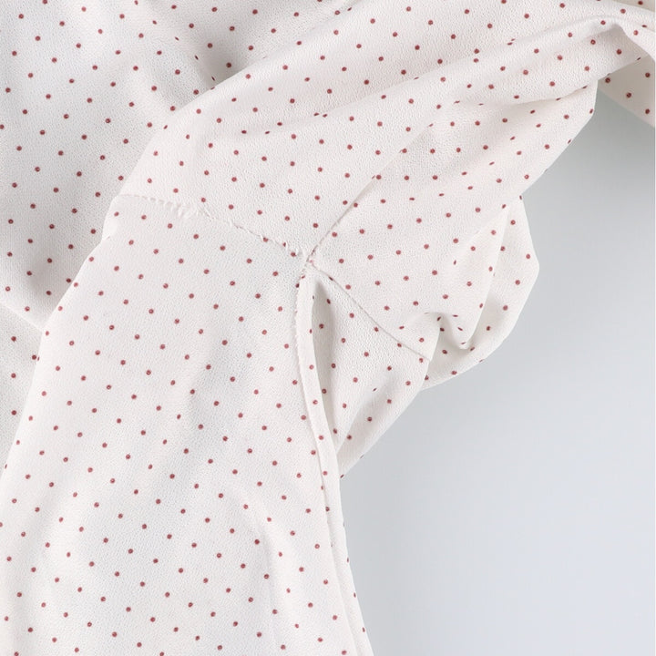 Dot Pattern Frill Collar with Ribbon Long Sleeve Frill Blouse Women's M Size unclear white type Vintage Second Hand