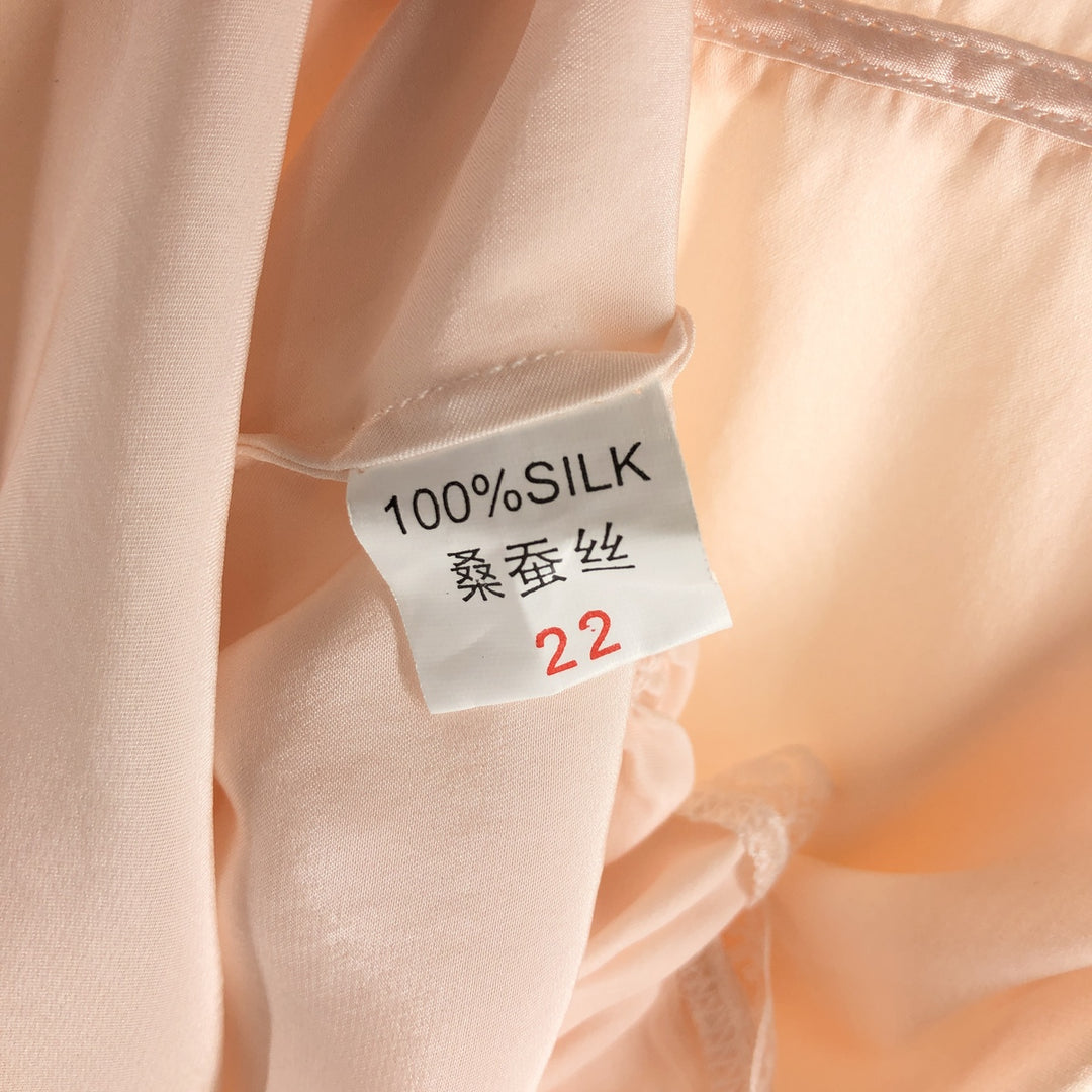 JI HANG 3/4 Sleeve V-Neck Ruffled Silk Pajama Shirt for Women (Size L) silk pink type Vintage Second Hand