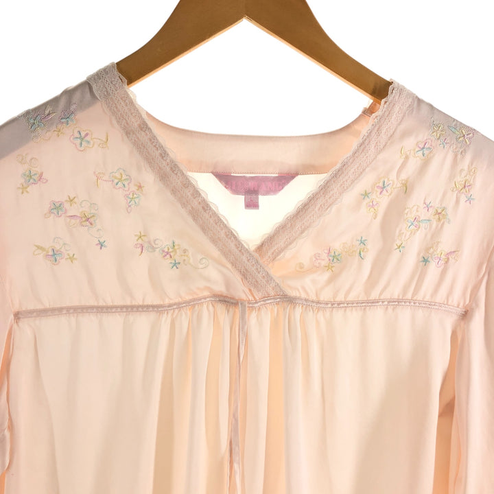JI HANG 3/4 Sleeve V-Neck Ruffled Silk Pajama Shirt for Women (Size L) silk pink type Vintage Second Hand