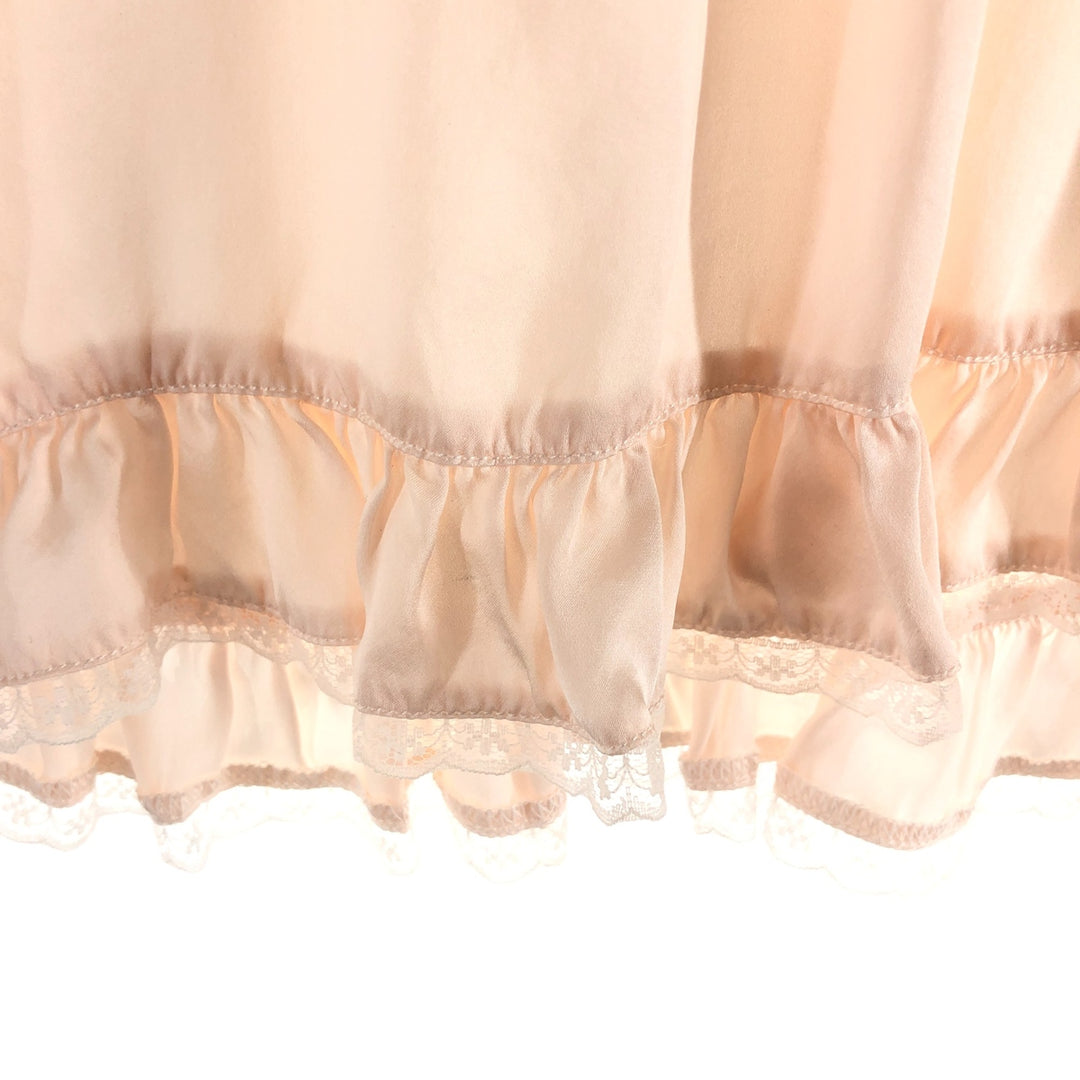 JI HANG 3/4 Sleeve V-Neck Ruffled Silk Pajama Shirt for Women (Size L) silk pink type Vintage Second Hand