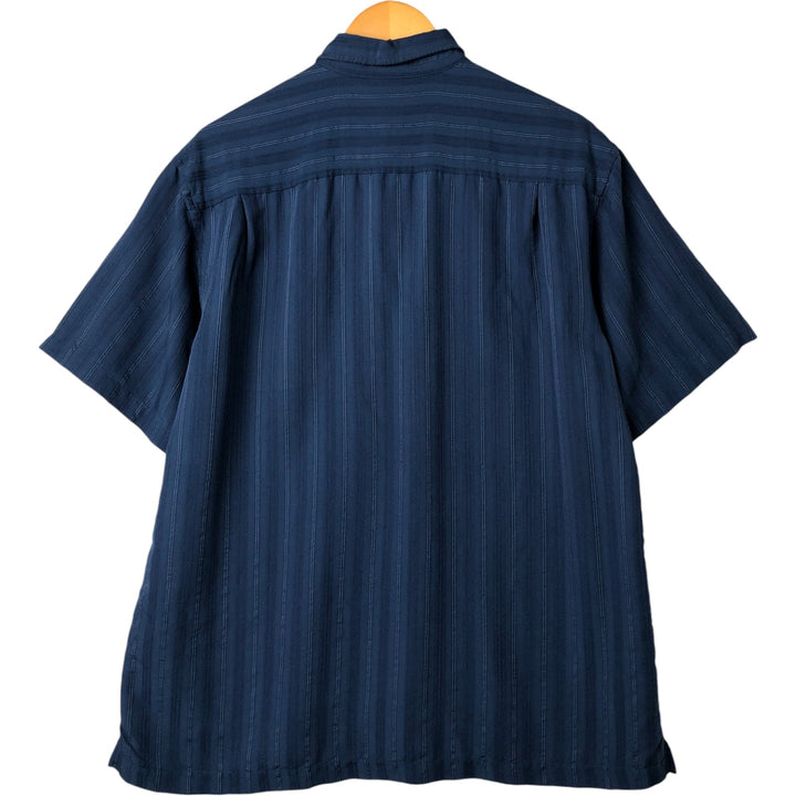 VAN HEUSEN Stripe Pattern Short Sleeve Rayon Shirt Box Shirt Men's L size Rayon navy blue type Vintage Second Hand