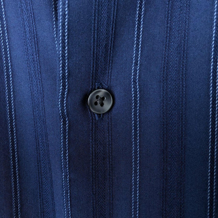 VAN HEUSEN Stripe Pattern Short Sleeve Rayon Shirt Box Shirt Men's L size Rayon navy blue type Vintage Second Hand