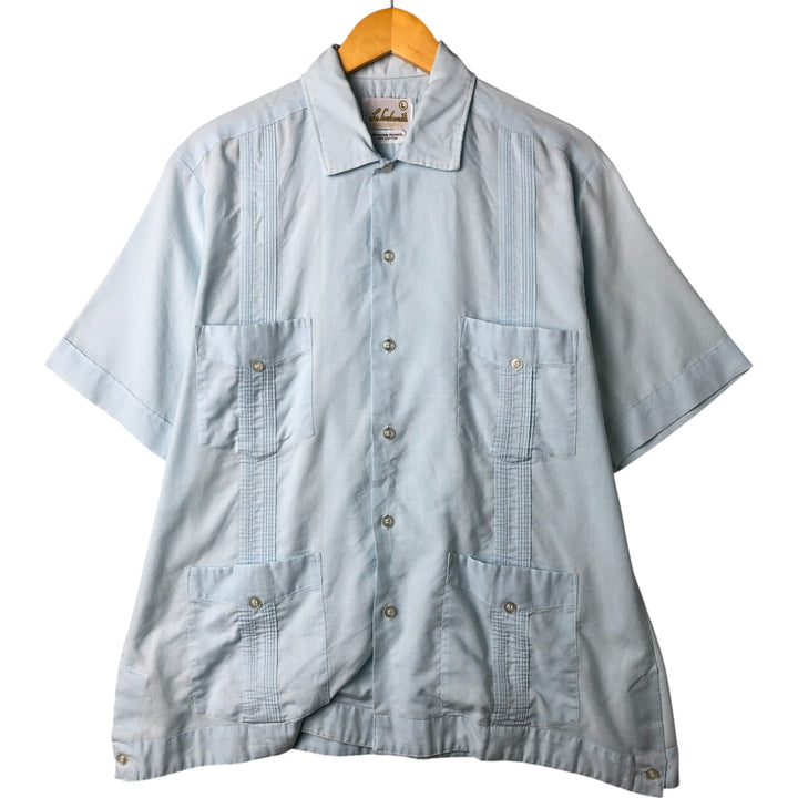 LA CUBANITA Wide Collar Short Sleeve Cuban Shirt Box Shirt Men's Size L polyester Blue type light blue Vintage Second Hand