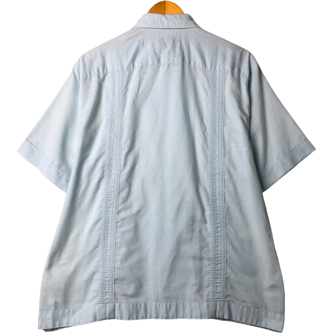 LA CUBANITA Wide Collar Short Sleeve Cuban Shirt Box Shirt Men's Size L polyester Blue type light blue Vintage Second Hand