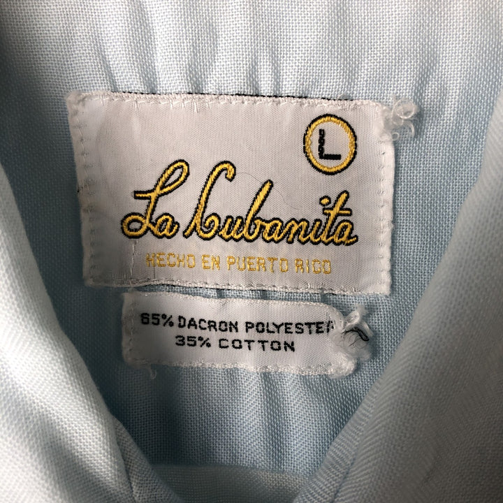 LA CUBANITA Wide Collar Short Sleeve Cuban Shirt Box Shirt Men's Size L polyester Blue type light blue Vintage Second Hand