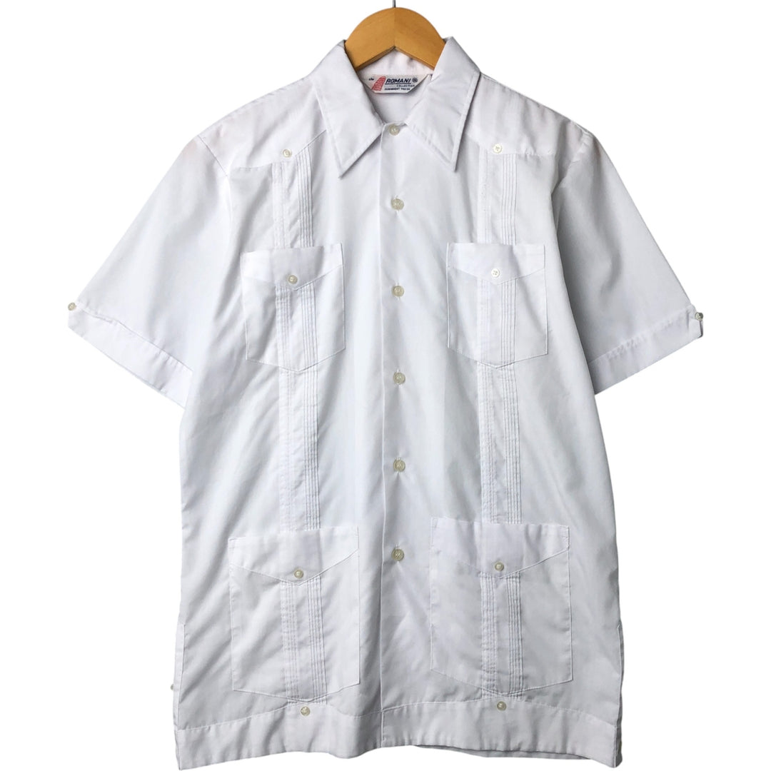 80'S ROMANI Short Sleeve Cuban Shirt Box Shirt Men's S Size Vintage polyester white type Vintage Second Hand