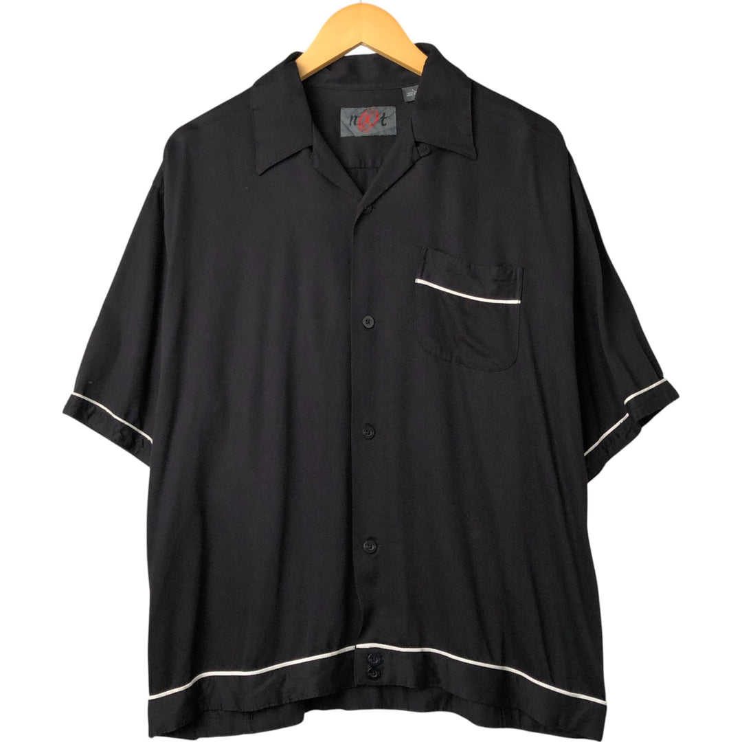 NXT Open Collar Box Shirt, Short Sleeve Bowling Shirt, Men's Size L Rayon black type Vintage Second Hand