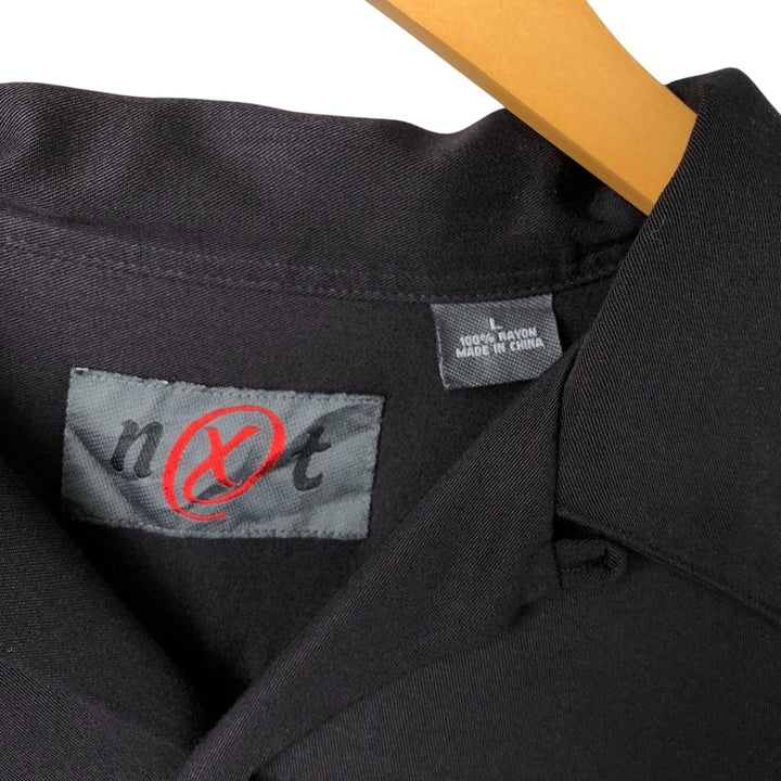 NXT Open Collar Box Shirt, Short Sleeve Bowling Shirt, Men's Size L Rayon black type Vintage Second Hand