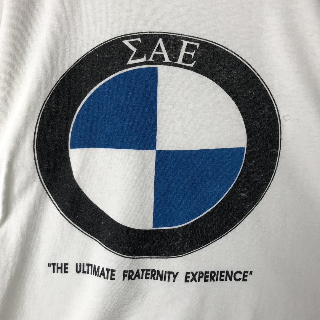 Fraternity Parody College T-Shirt Men's L Size Vintage unclear white type Vintage Second Hand