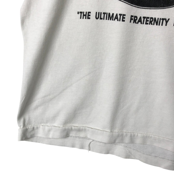 Fraternity Parody College T-Shirt Men's L Size Vintage unclear white type Vintage Second Hand
