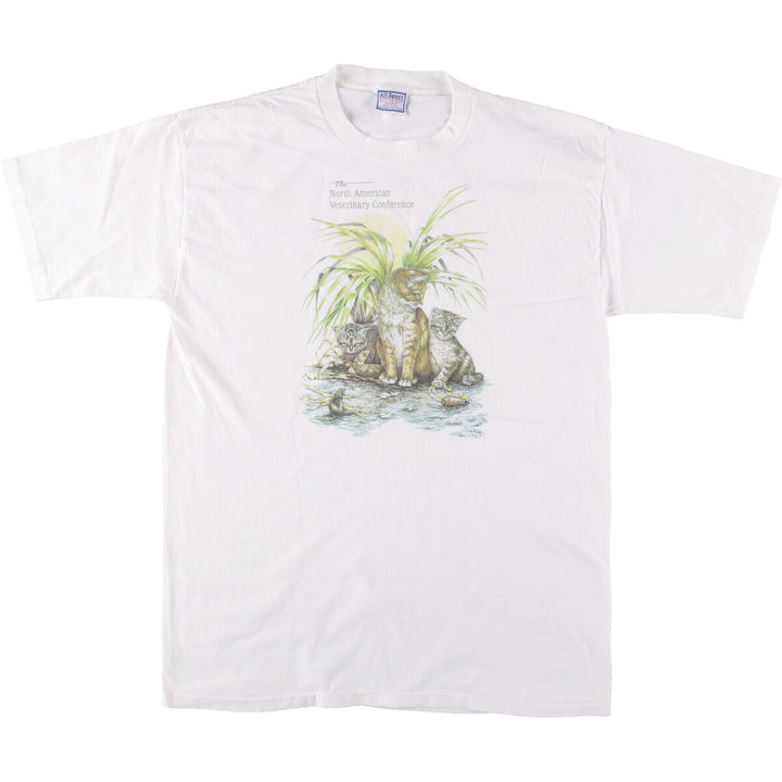 90'S All Sport Cat Pattern Animal T-shirt Made in USA Men's XL Vintage cotton white type Vintage Second Hand