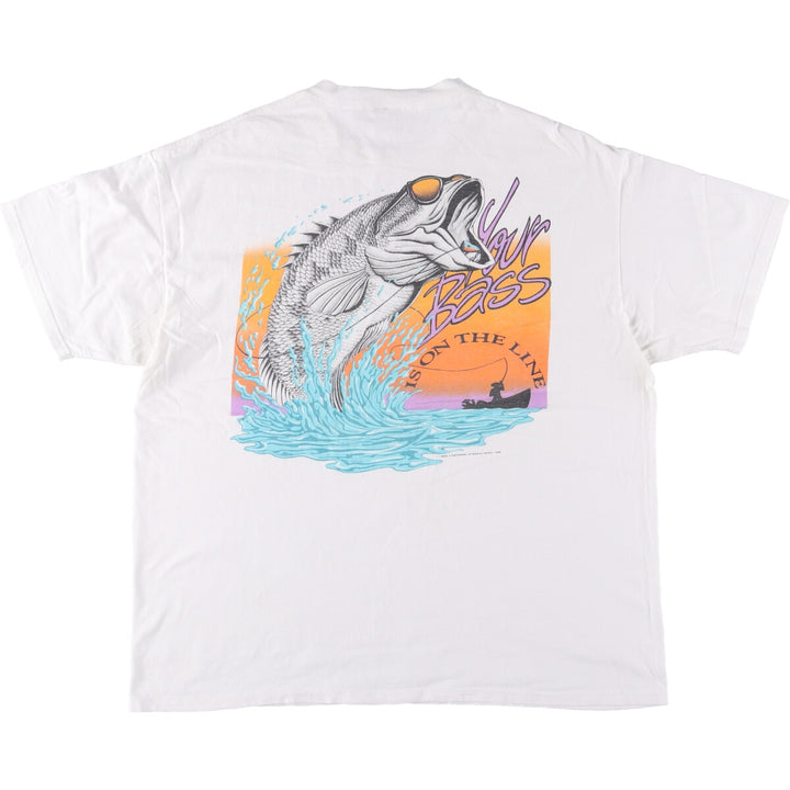 90'S LIFEFORMS Fish Pattern Animal T-Shirt Made in USA Men's XXL Vintage cotton white type Vintage Second Hand