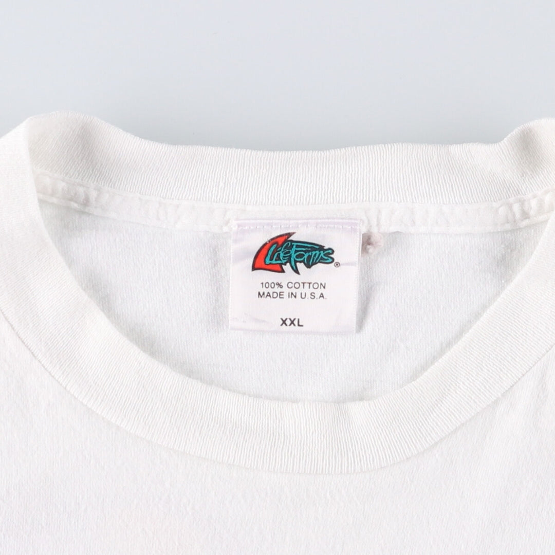 90'S LIFEFORMS Fish Pattern Animal T-Shirt Made in USA Men's XXL Vintage cotton white type Vintage Second Hand