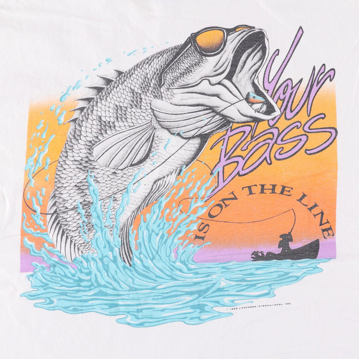 90'S LIFEFORMS Fish Pattern Animal T-Shirt Made in USA Men's XXL Vintage cotton white type Vintage Second Hand