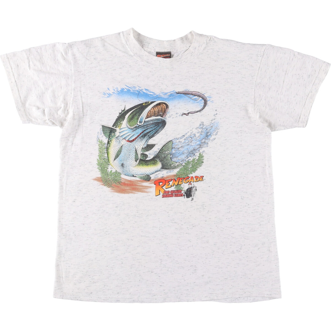 RENEGADE Fish Pattern Animal T-Shirt Made in USA Men's L Size Vintage cotton white type Vintage Second Hand