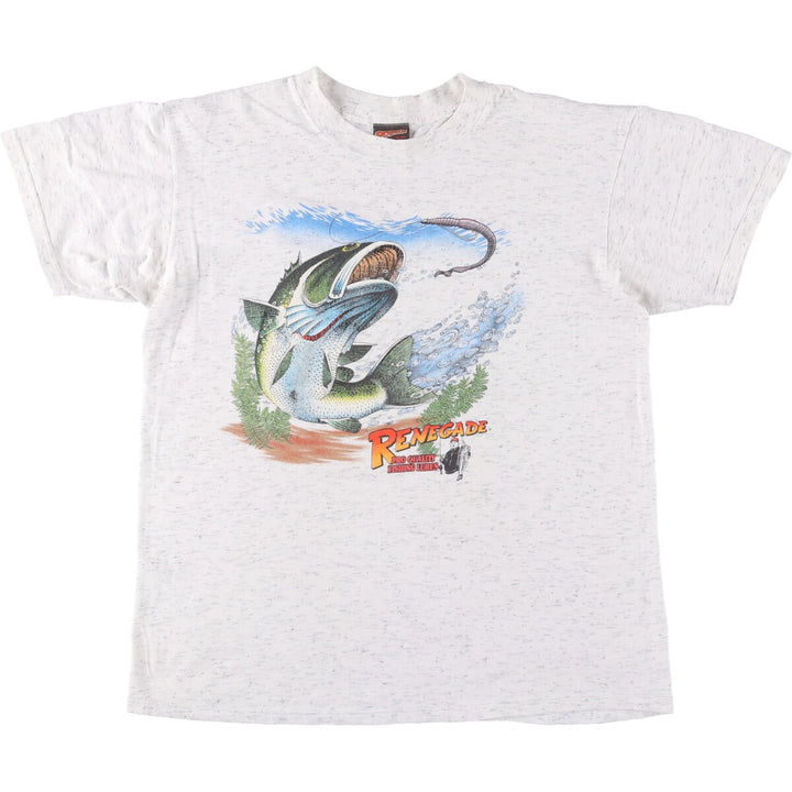 RENEGADE Fish Pattern Animal T-Shirt Made in USA Men's L Size Vintage cotton white type Vintage Second Hand
