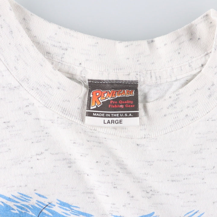 RENEGADE Fish Pattern Animal T-Shirt Made in USA Men's L Size Vintage cotton white type Vintage Second Hand