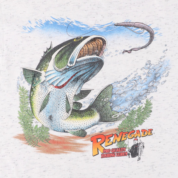 RENEGADE Fish Pattern Animal T-Shirt Made in USA Men's L Size Vintage cotton white type Vintage Second Hand