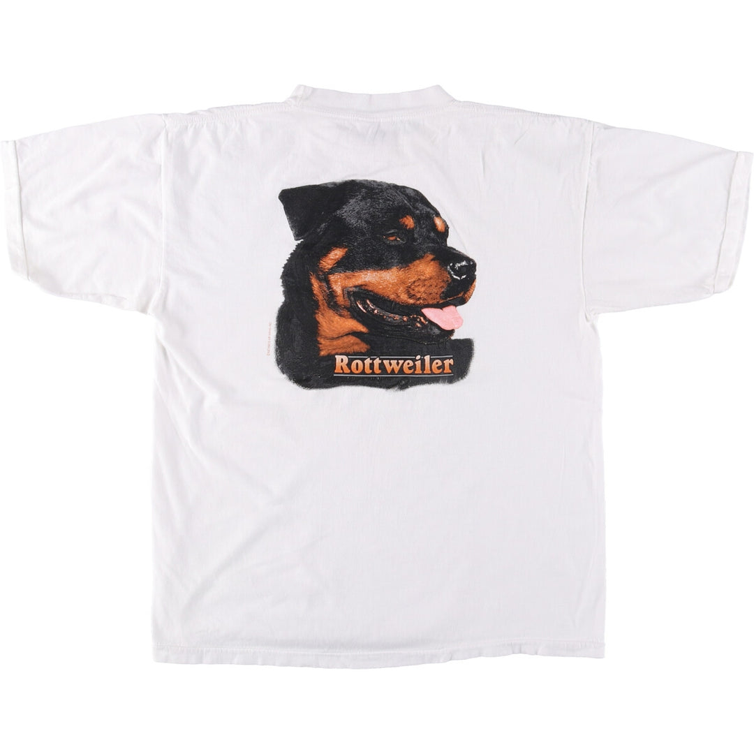 90'S BASIX Dog Pattern Back Print Animal T-Shirt Made in USA Men's L Size Vintage cotton white type Vintage Second Hand
