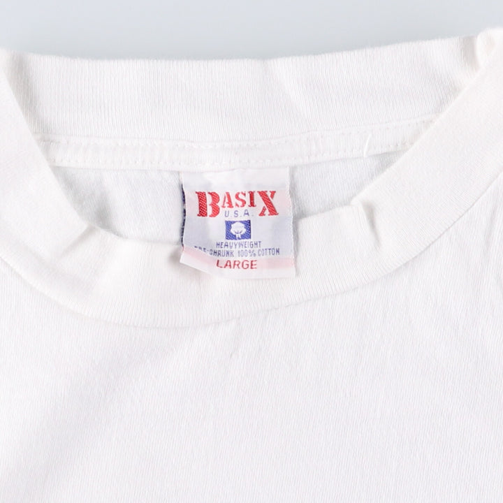 90'S BASIX Dog Pattern Back Print Animal T-Shirt Made in USA Men's L Size Vintage cotton white type Vintage Second Hand