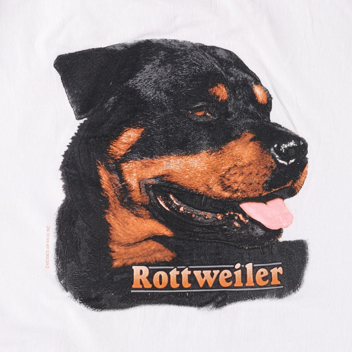 90'S BASIX Dog Pattern Back Print Animal T-Shirt Made in USA Men's L Size Vintage cotton white type Vintage Second Hand