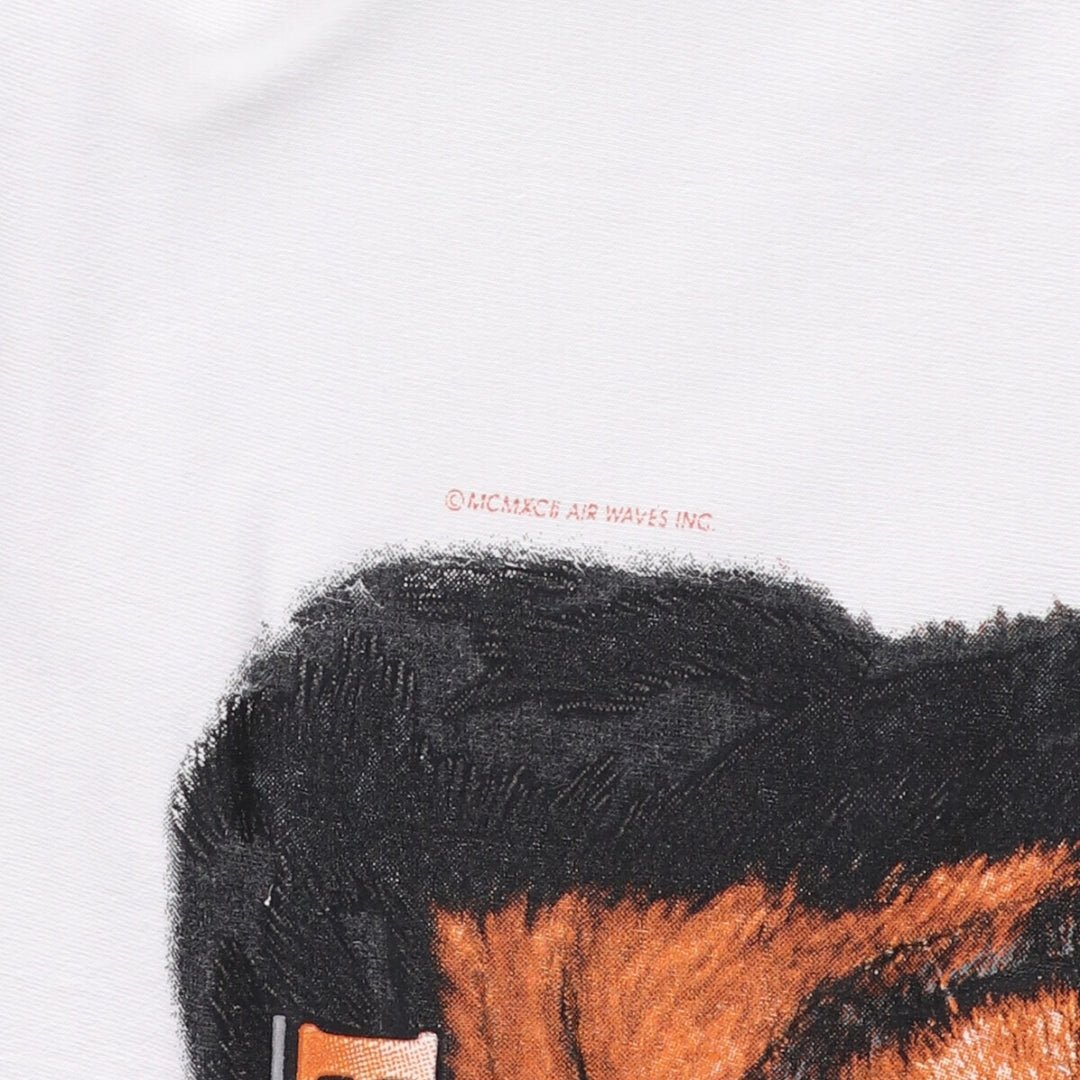 90'S BASIX Dog Pattern Back Print Animal T-Shirt Made in USA Men's L Size Vintage cotton white type Vintage Second Hand