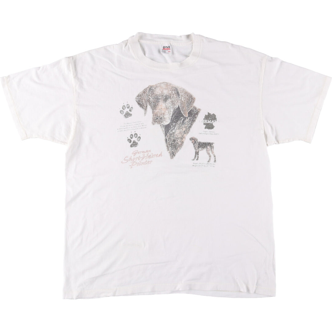 90'S Anvil Dog Pattern German Shorthaired Pointer Animal T-Shirt Made in USA Men's XXL Short Sleeve Vintage cotton white type Vintage Second Hand