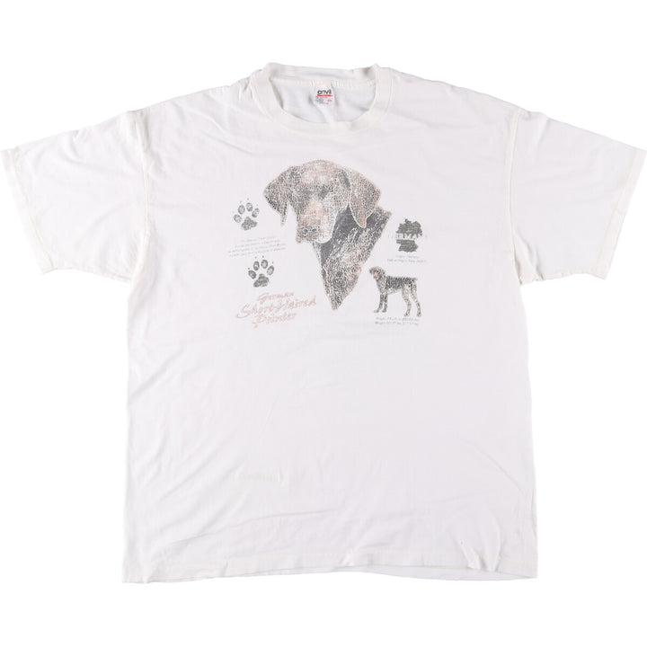 90'S Anvil Dog Pattern German Shorthaired Pointer Animal T-Shirt Made in USA Men's XXL Short Sleeve Vintage cotton white type Vintage Second Hand