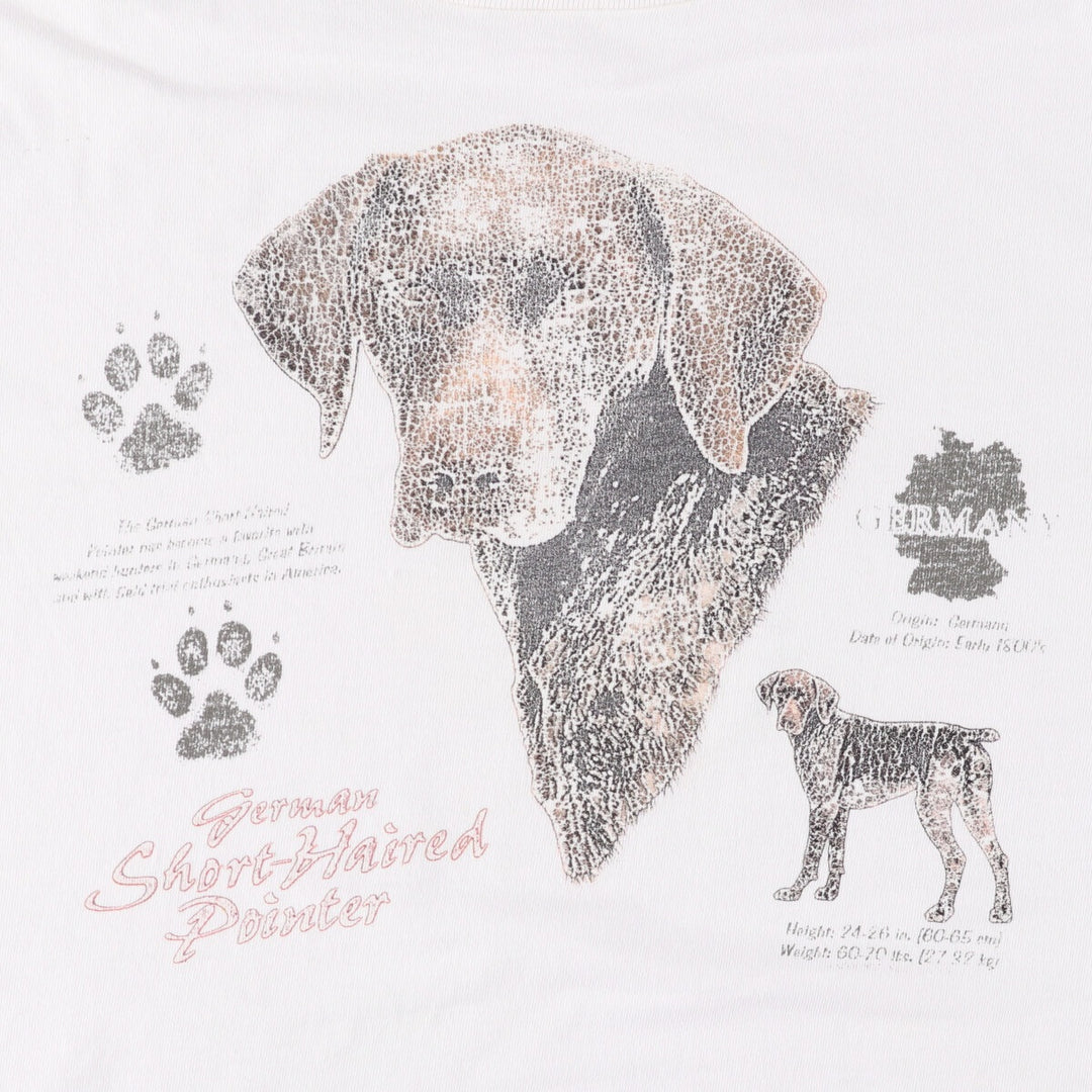 90'S Anvil Dog Pattern German Shorthaired Pointer Animal T-Shirt Made in USA Men's XXL Short Sleeve Vintage cotton white type Vintage Second Hand