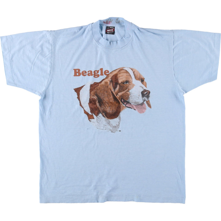 90'S Fruit of the Loom BEST Dog Pattern BEAGLE Animal T-Shirt Made in USA Men's L Size Vintage cotton Blue type light blue Vintage Second Hand