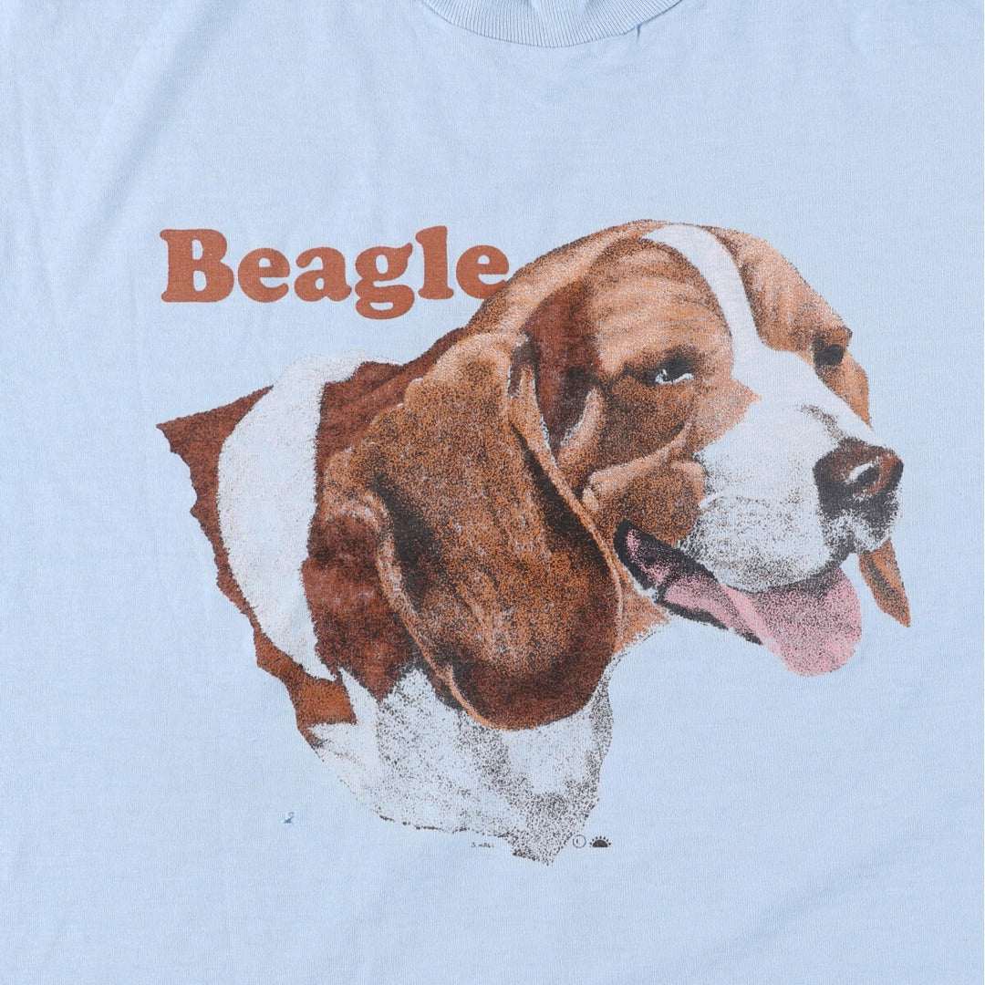 90'S Fruit of the Loom BEST Dog Pattern BEAGLE Animal T-Shirt Made in USA Men's L Size Vintage cotton Blue type light blue Vintage Second Hand
