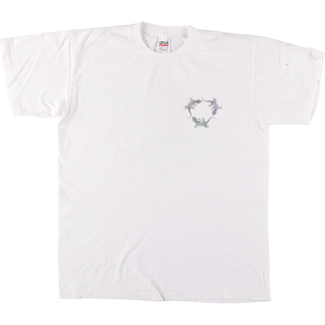 90'S Anvil Gecko Pattern Animal T-shirt Made in USA Men's L Size Vintage cotton white type Vintage Second Hand