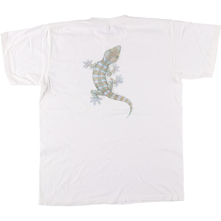 90'S Anvil Gecko Pattern Animal T-shirt Made in USA Men's L Size Vintage cotton white type Vintage Second Hand
