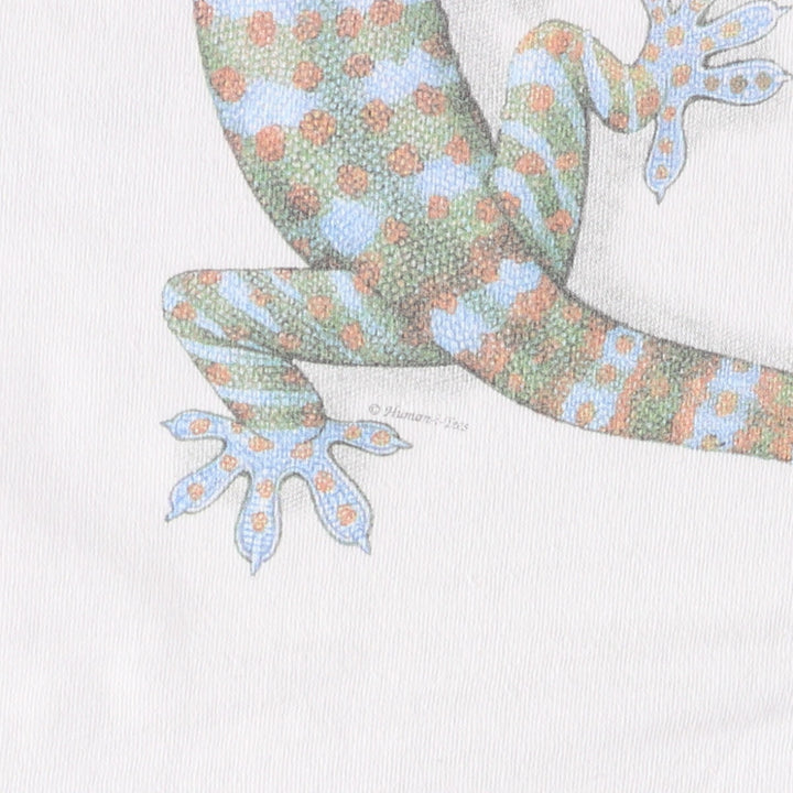 90'S Anvil Gecko Pattern Animal T-shirt Made in USA Men's L Size Vintage cotton white type Vintage Second Hand