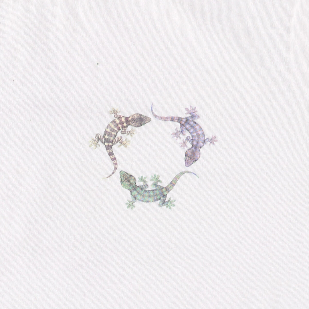 90'S Anvil Gecko Pattern Animal T-shirt Made in USA Men's L Size Vintage cotton white type Vintage Second Hand