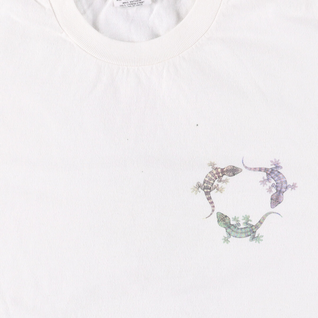 90'S Anvil Gecko Pattern Animal T-shirt Made in USA Men's L Size Vintage cotton white type Vintage Second Hand