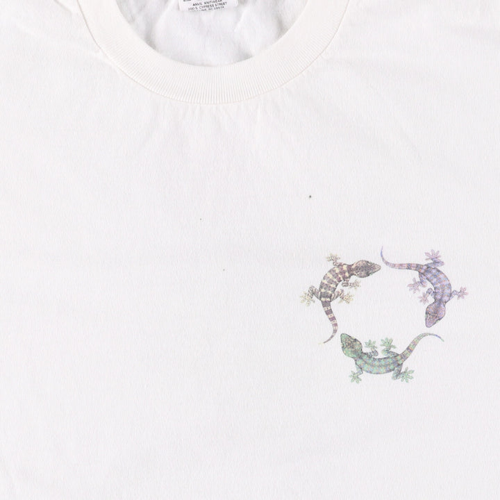 90'S Anvil Gecko Pattern Animal T-shirt Made in USA Men's L Size Vintage cotton white type Vintage Second Hand