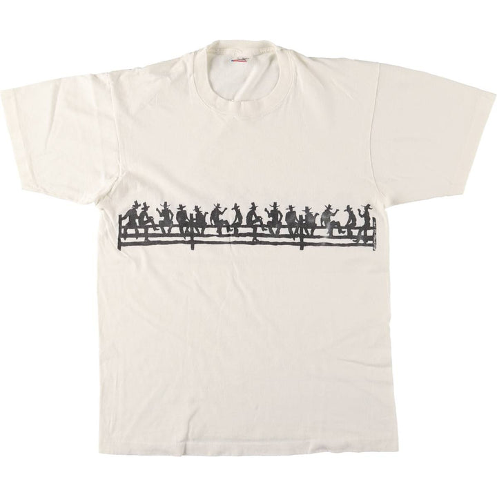 90'S Fruit of the Loom COWBOY Printed T-shirt Made in USA Men's L Vintage cotton white type Vintage Second Hand
