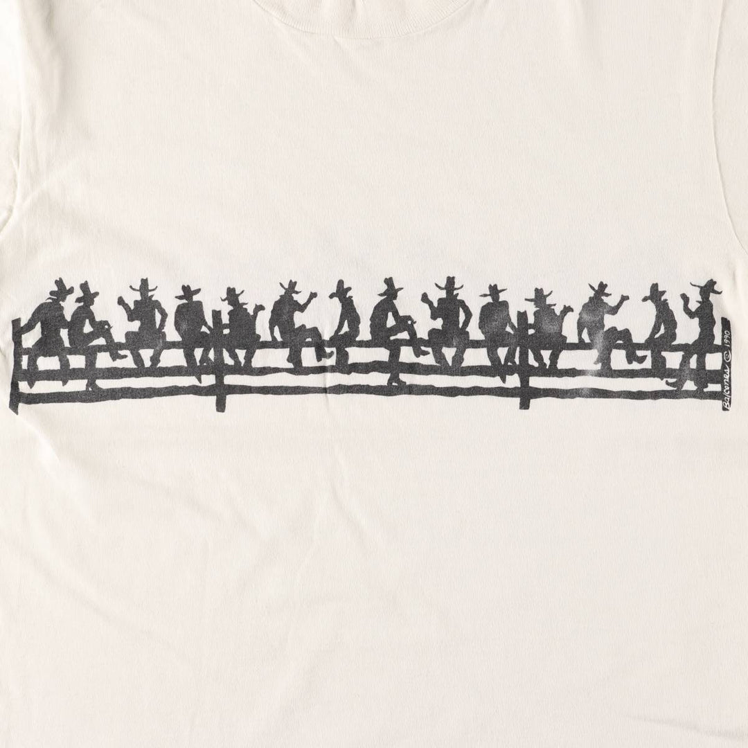 90'S Fruit of the Loom COWBOY Printed T-shirt Made in USA Men's L Vintage cotton white type Vintage Second Hand