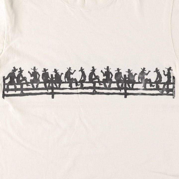 90'S Fruit of the Loom COWBOY Printed T-shirt Made in USA Men's L Vintage cotton white type Vintage Second Hand