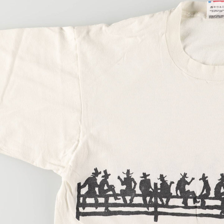 90'S Fruit of the Loom COWBOY Printed T-shirt Made in USA Men's L Vintage cotton white type Vintage Second Hand