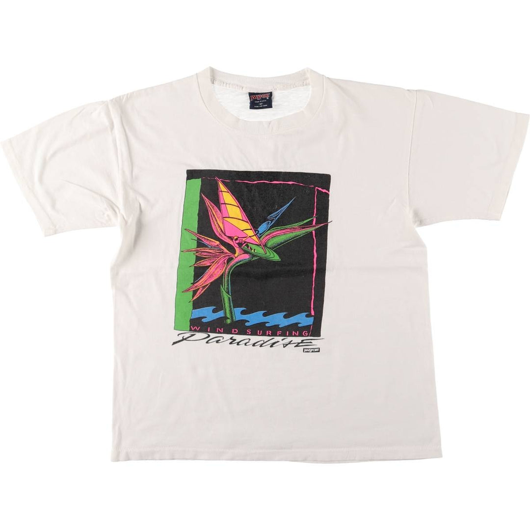 Jansport Sports Print T-shirt Made in USA Men's M size cotton white type Vintage Second Hand